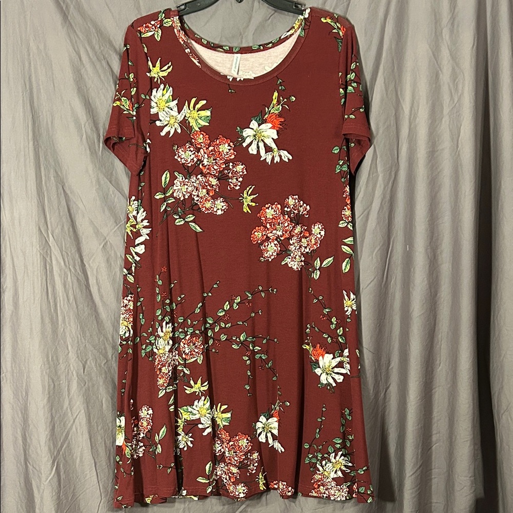 Floral Burgundy T-shirt Dress XL